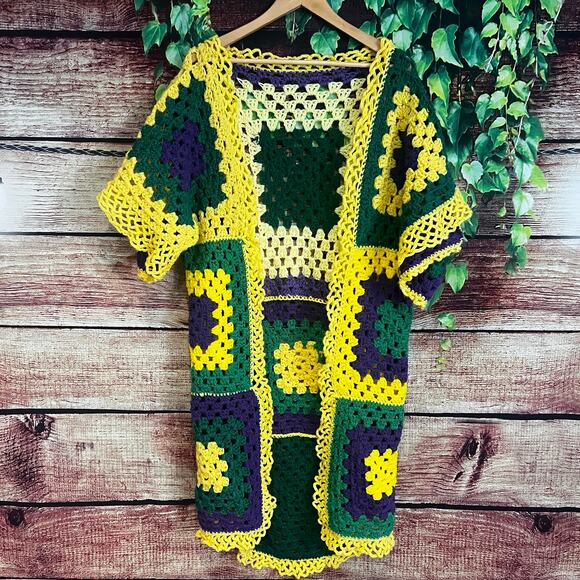 Handmade Sweaters - Granny Square Crochet Sweater One Size Cardigan Oregon Ducks LSU Tigers Knit